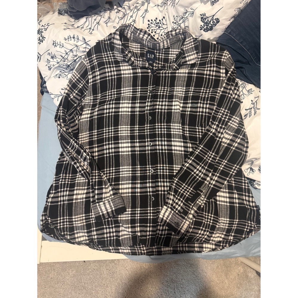 Gap Mens XXL Black White Plaid Flannel Button Down Shirt 100% Cotton QLT46225